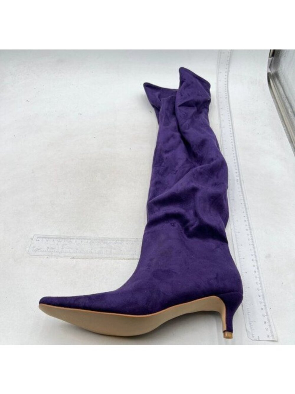 Purple Women Comfortable Low Heel Pull on Knee High Boot Stylish Square Toe Boot